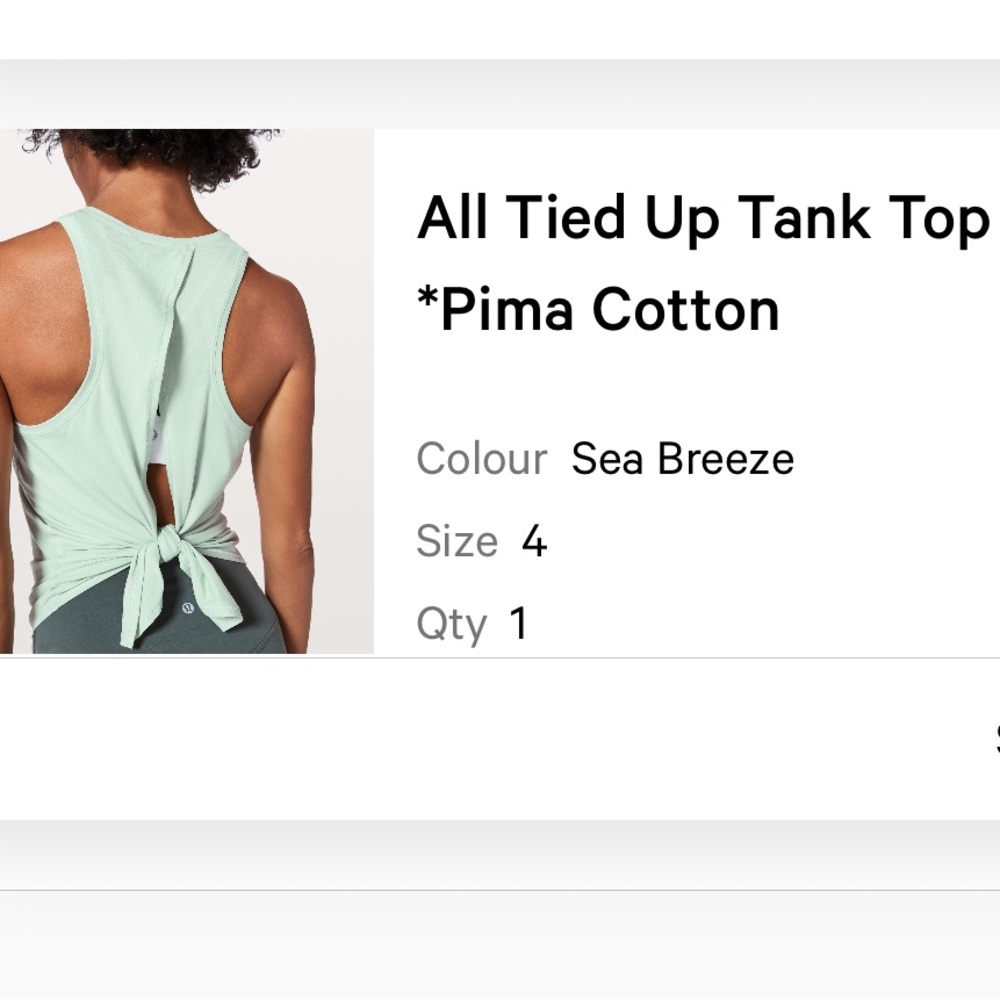 Lululemon Athletica All tied up tank top, Pima cotton, Sea Breeze